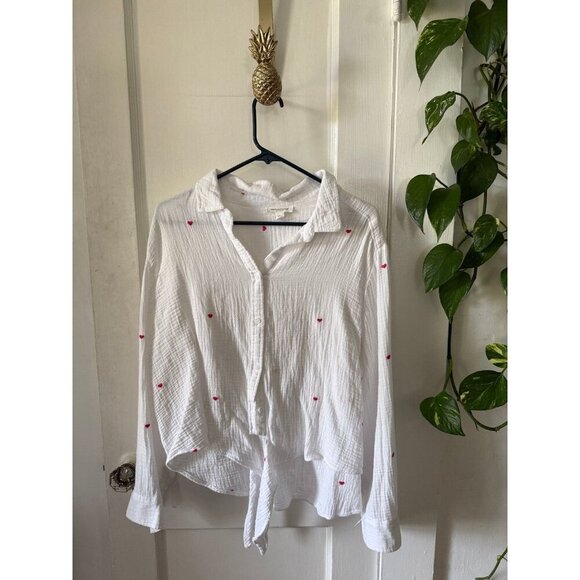BeachLunchLounge women’s size large white long sleeve top with hearts - Picture 1 of 8